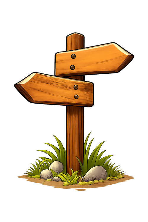 Icona di bivio con segnale stradale e due direzioni: scelta itinerario del Cammino di Santa Giulia