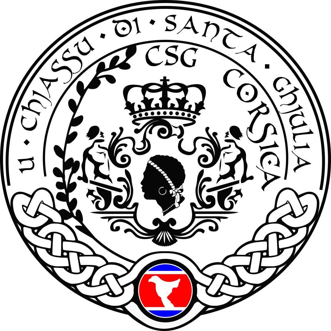 Logo ufficiale del CSG Corsica – U Chjassu di Santa Ghjulia, con motivi tradizionali corsi e simbolo del Cammino.
