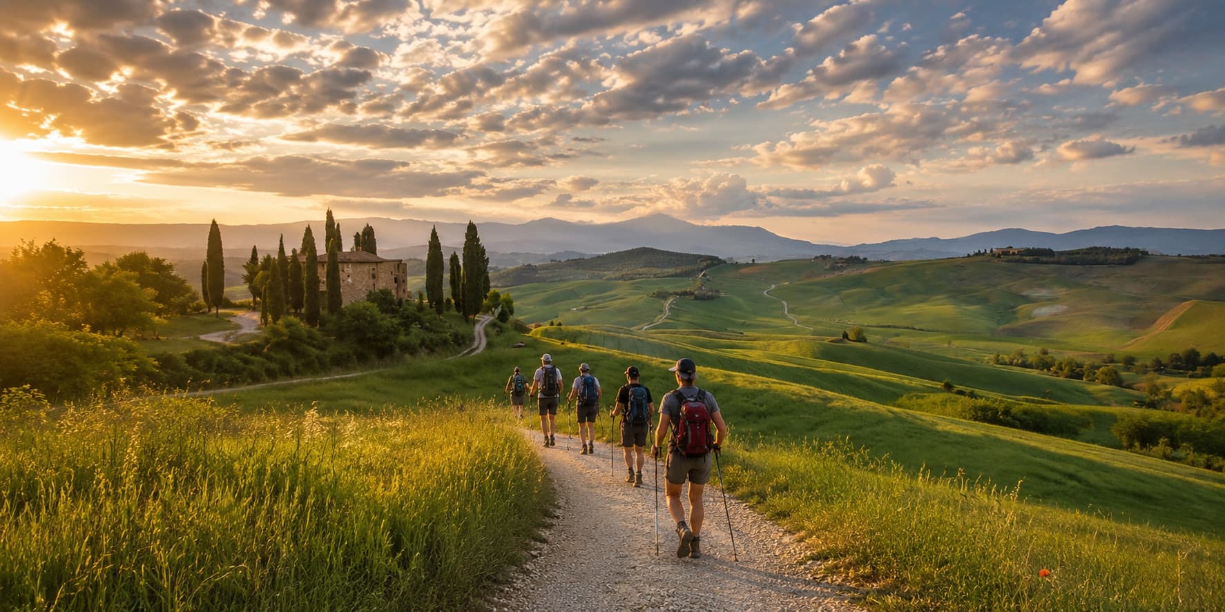 Pellegrini lungo la Tappa 2 del Cammino di Santa Giulia tra le Colline Livornesi verso Località Le Badie.
